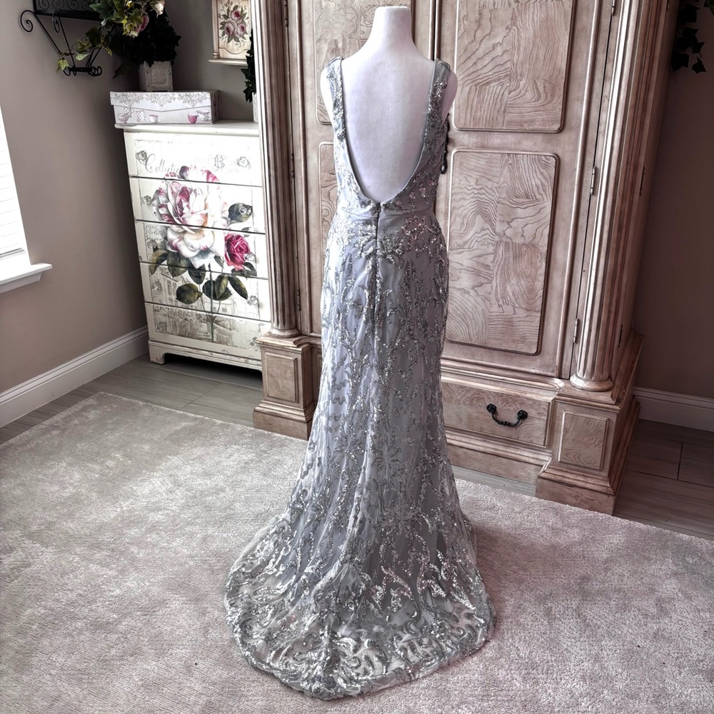 NEW Silver Sequin Dress, Gray Dress, Prom Dress, Silver Dress, NWOT, Size 8 - Picture 4 of 10